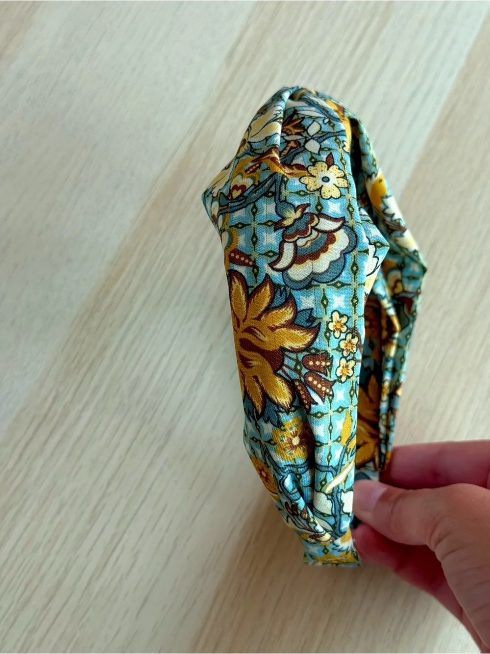 Anthropologie Mosaic Knotted Headband Floral Aqua Green Mustard Boho Bohemian